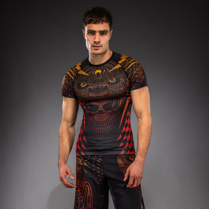 Рашгард - Venum Quetzal Fury Short Sleeve Rashguard - Black/Fury Red/ Tangerine​